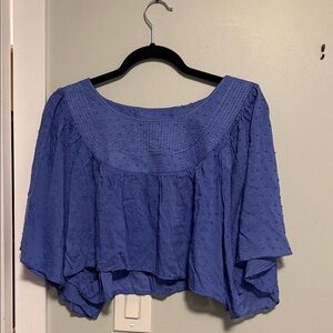Signature8 Periwinkle Embroidered Textured Blue Cropped Blouse - Medium
